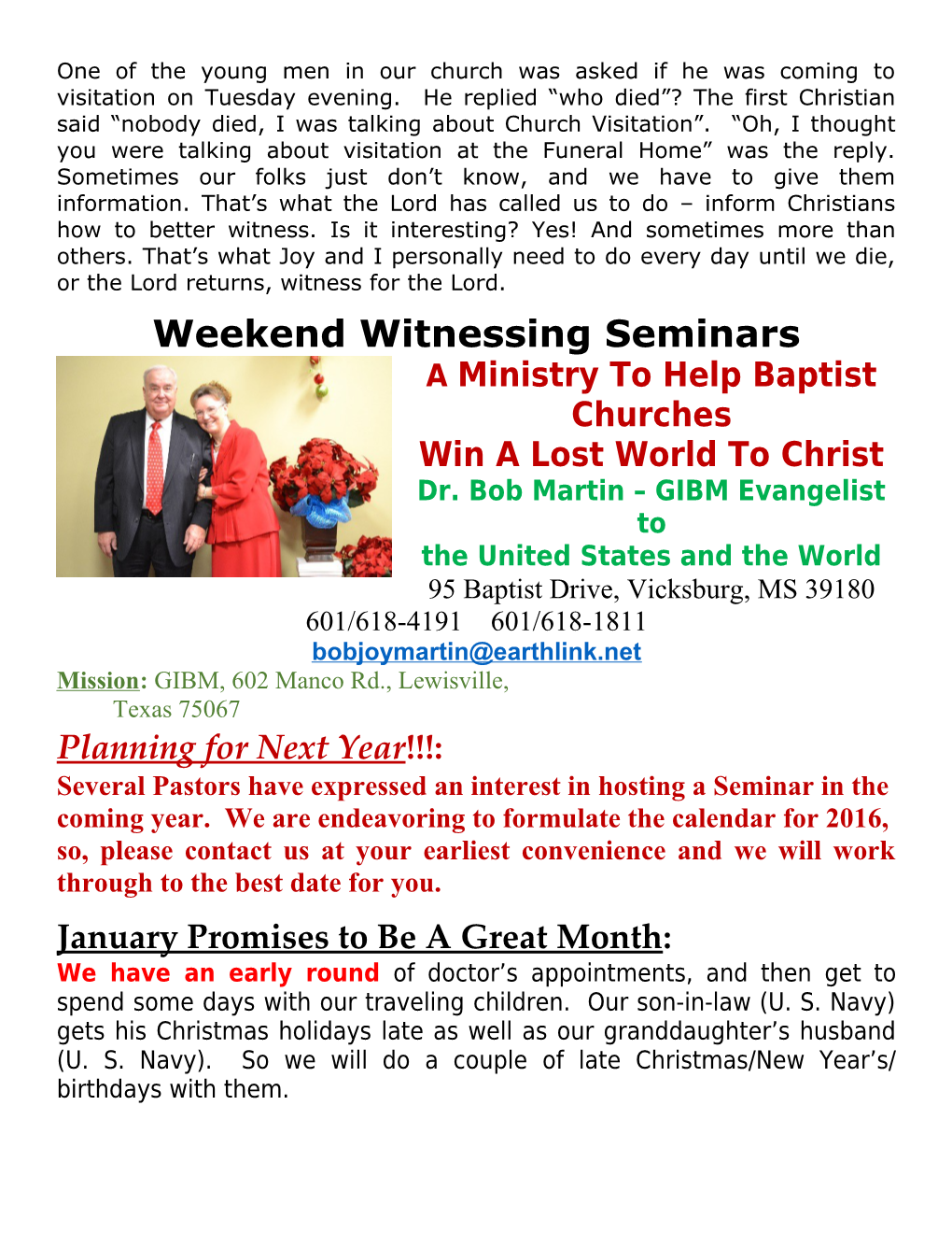 Weekend Witnessing Seminars