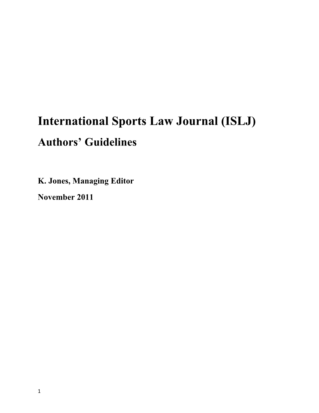 International Sports Law Journal (ISLJ)