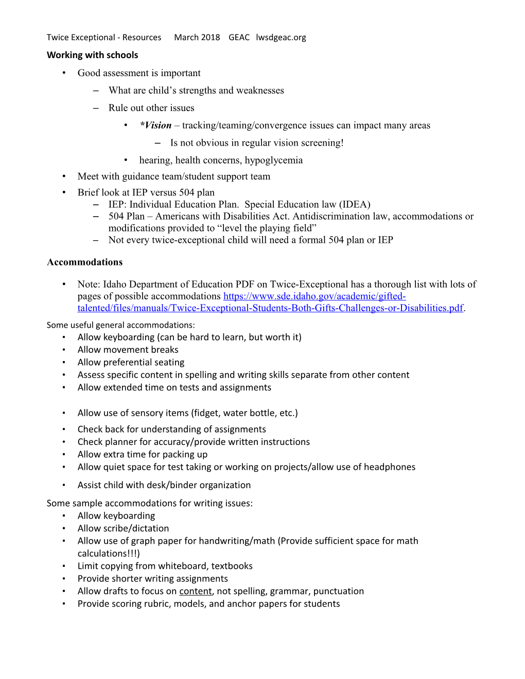 Twice Exceptional - Resources March 2018 GEAC Lwsdgeac.Org