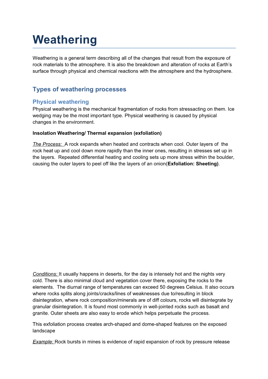 Types of Weathering Processes