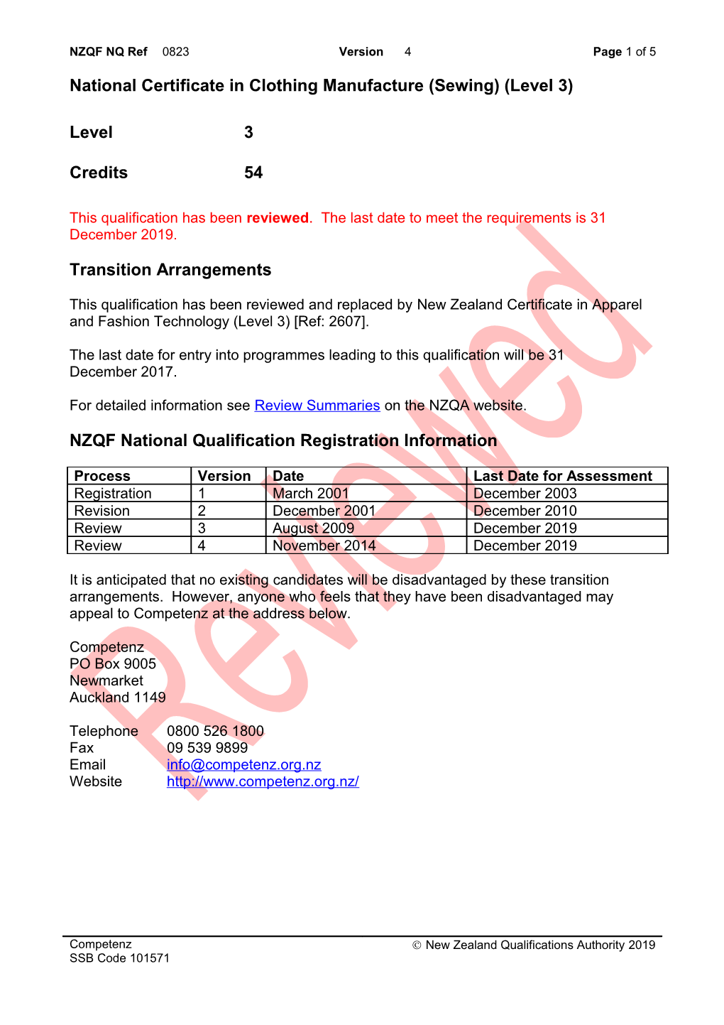 0823 National Certificate in Clothing Manufacture (Sewing) (Level 3)