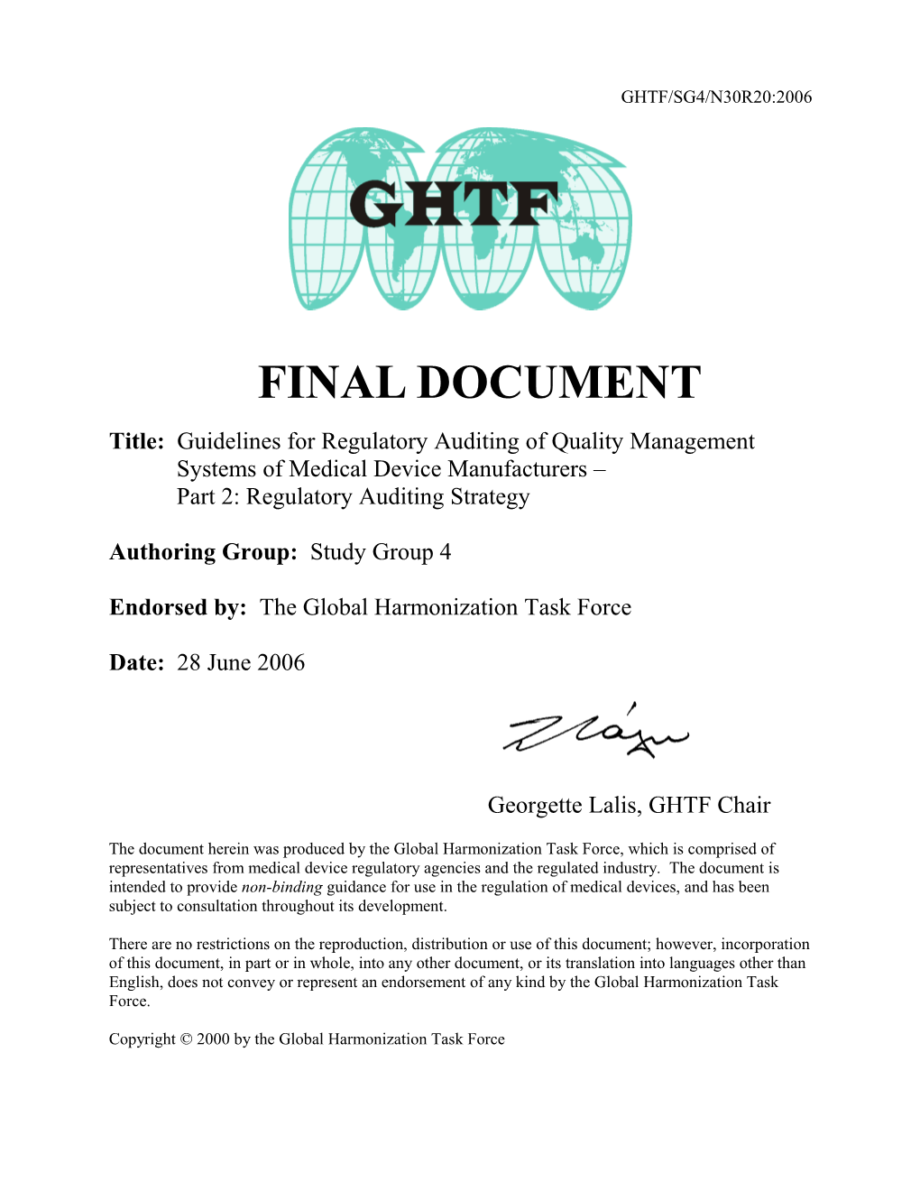 GHTF SG4 Auditing of QMS of Medical Device Manufacturers-Part 2 Audit Strategies
