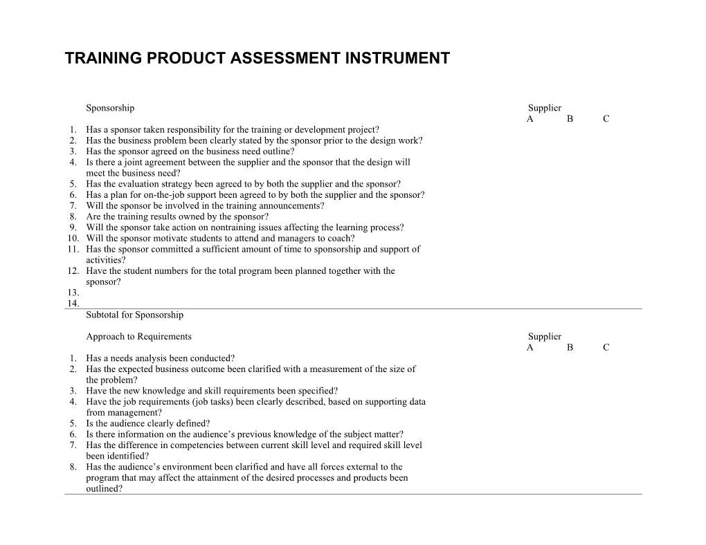 Training Product Assessment Instrument