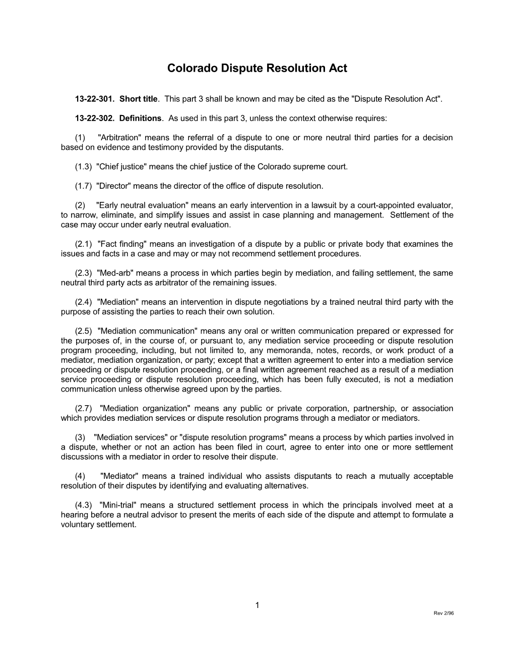 Colorado Dispute Resolution Act
