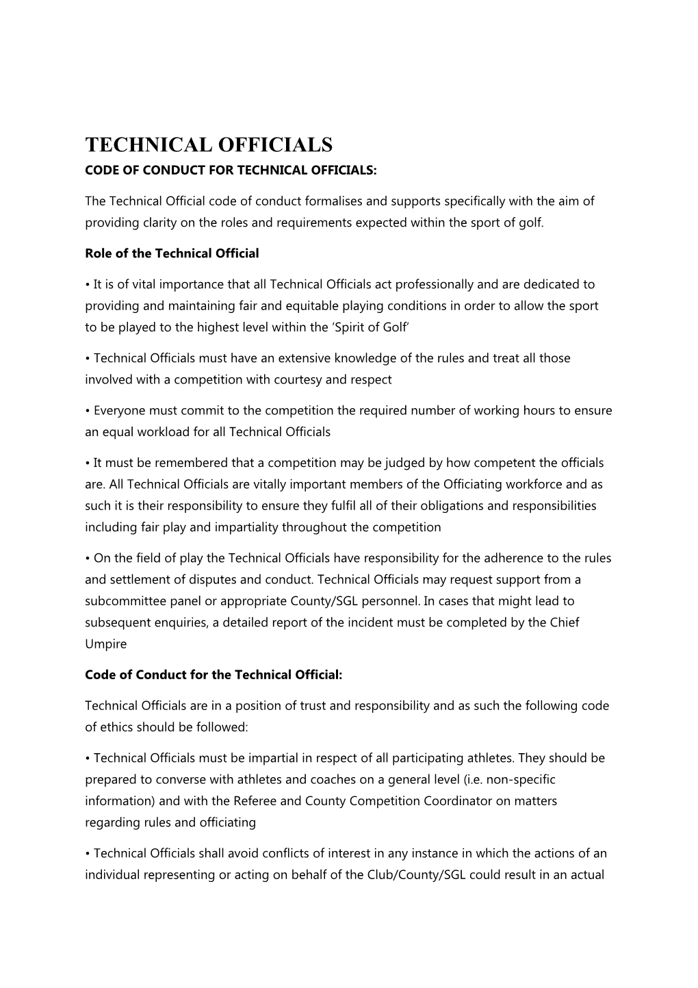 Code of Conduct for Technical Officials