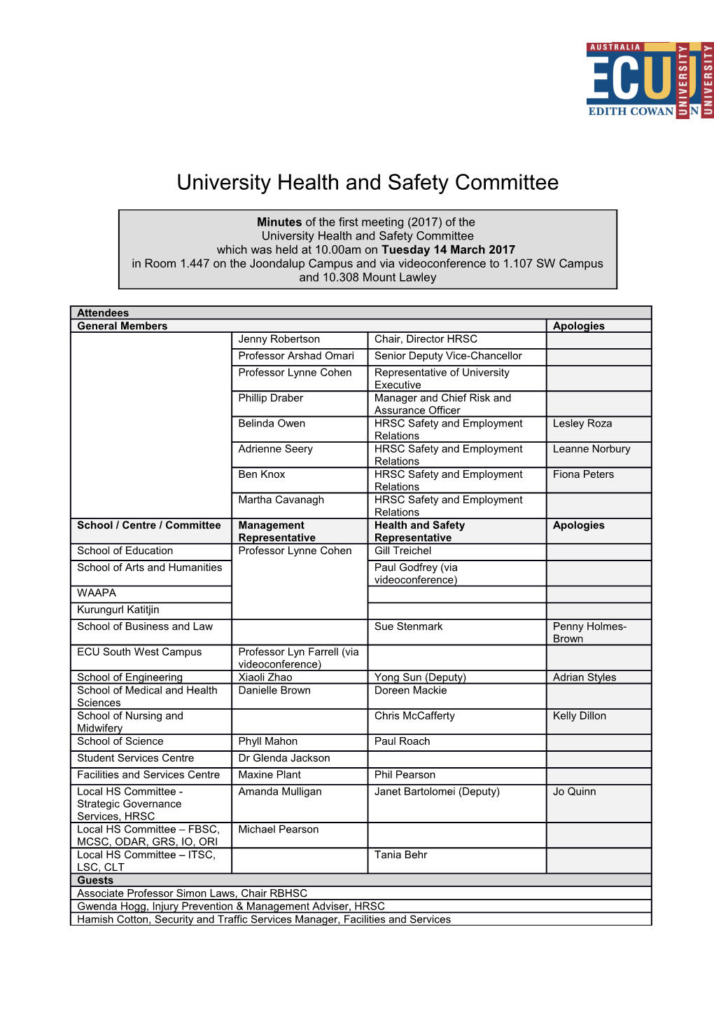 University Health and Safety Committee