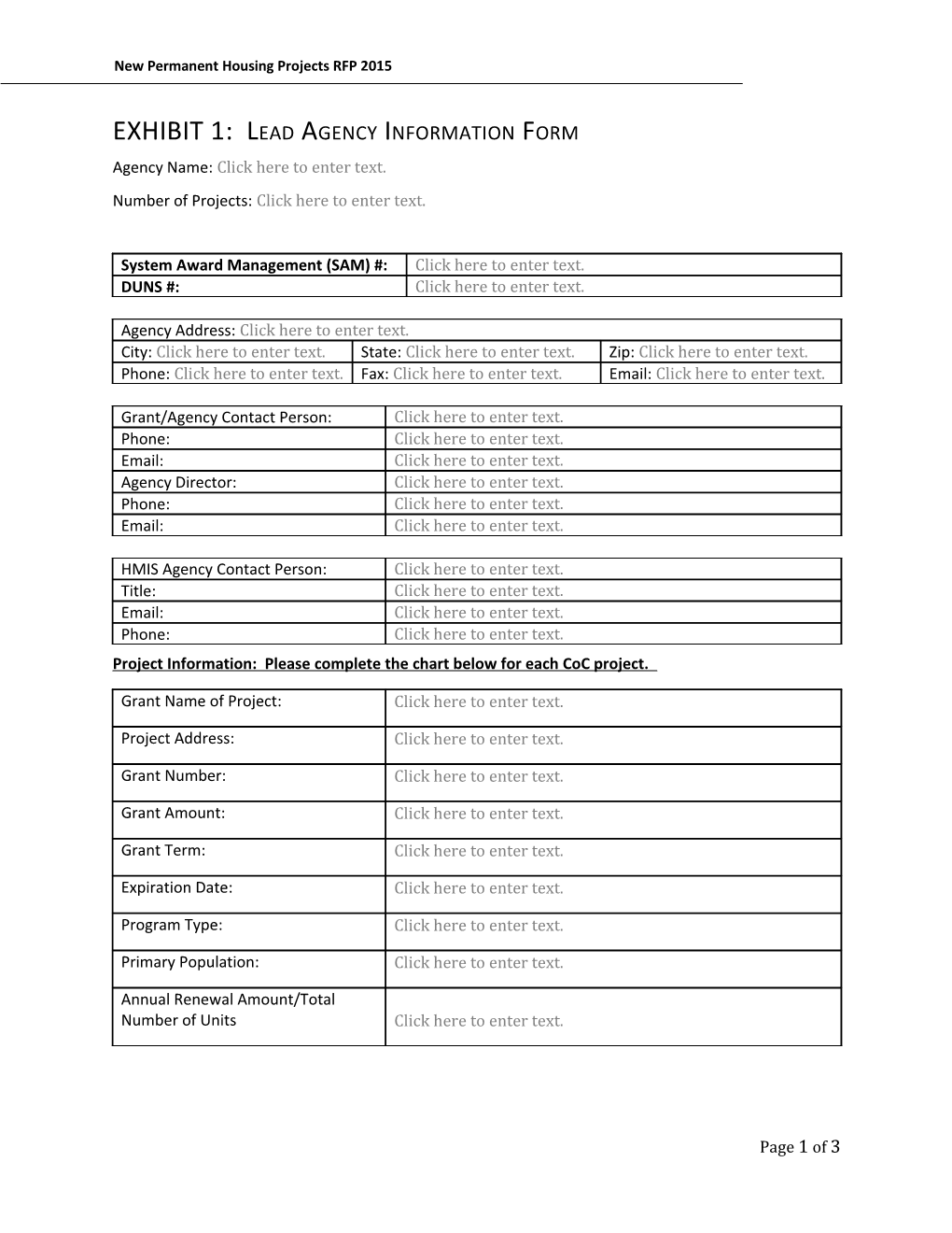 EXHIBIT 1: Lead Agency Information Form