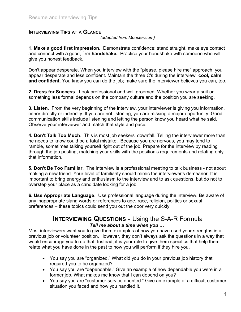 Resume and Interviewing Tips