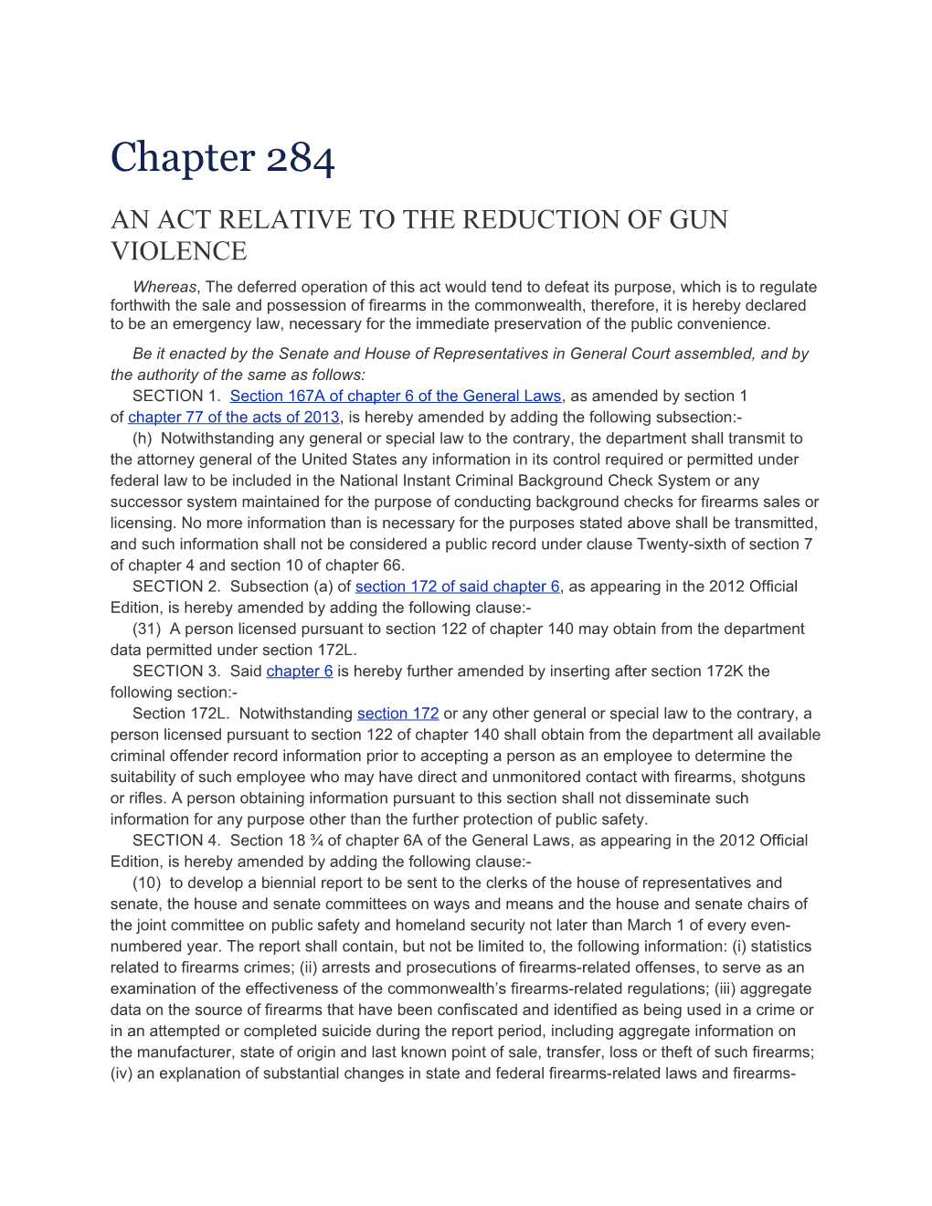 An Act Relative to the Reduction of Gun Violence