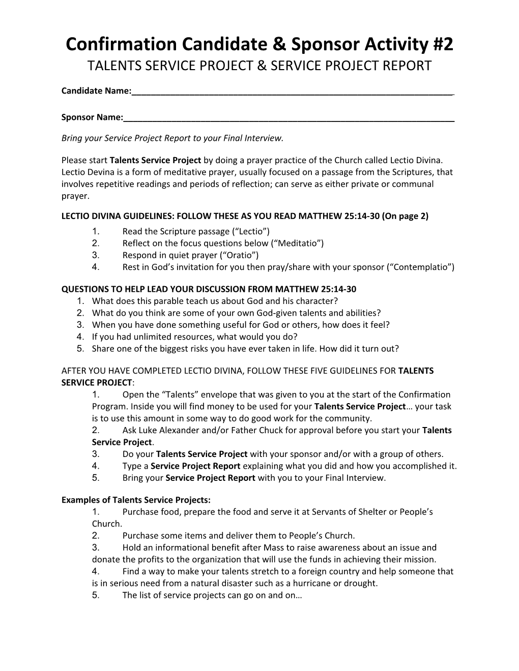 Confirmation Candidate & Sponsor Activity #2