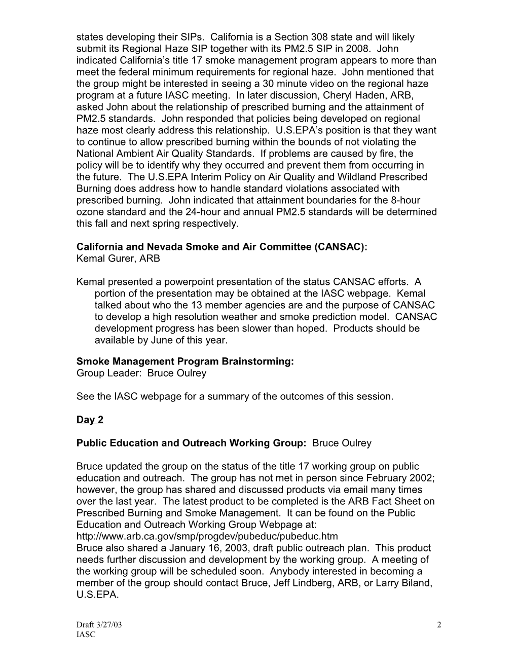 IASC Meeting Summary January 22-23, 2003