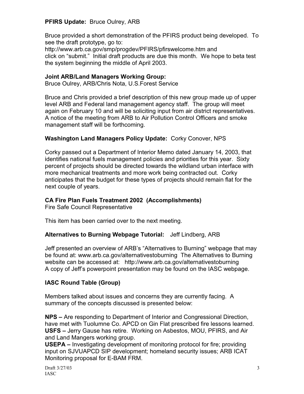 IASC Meeting Summary January 22-23, 2003