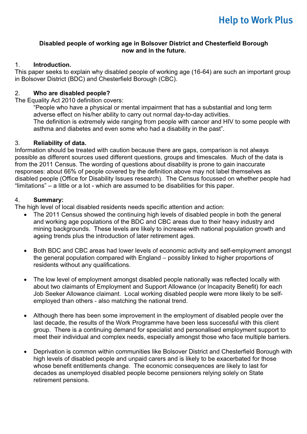 Disabled People of Working Age in Bolsover District and Chesterfield Borough