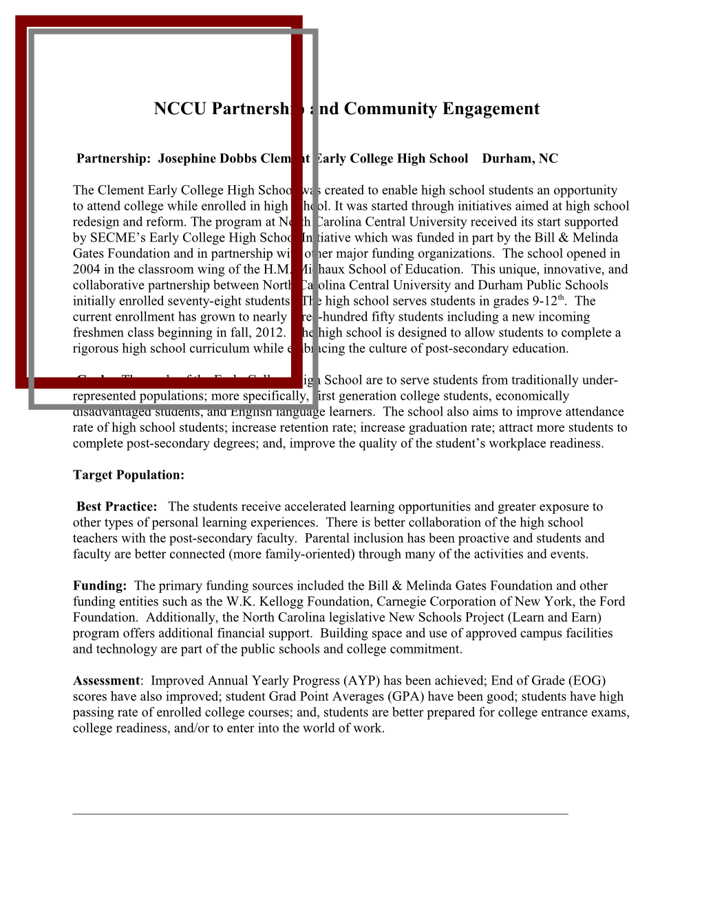 NCCU Partnership and Community Engagement (MS Word)