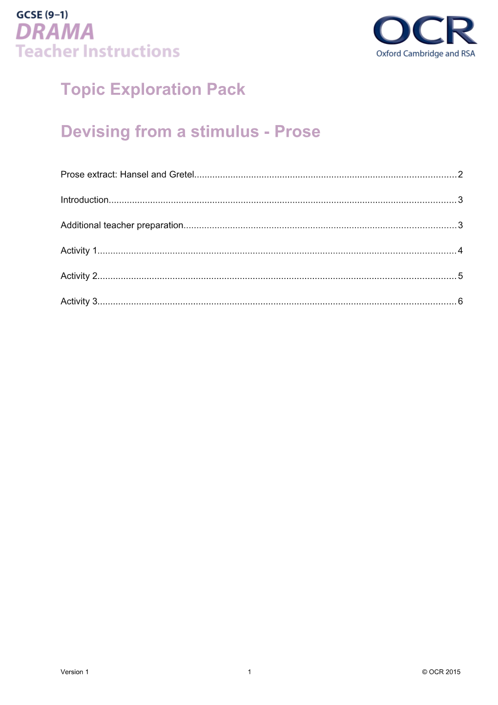 GCSE (9-1) Drama - Devising from a Stimulus - Prose Topic Exploration Pack