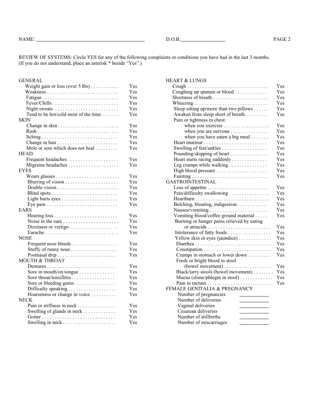 Patient S History and Health Questionnaire