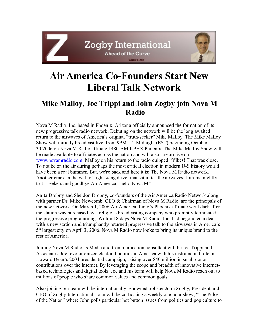 Air America Co-Founders Start New Liberal Talk Network