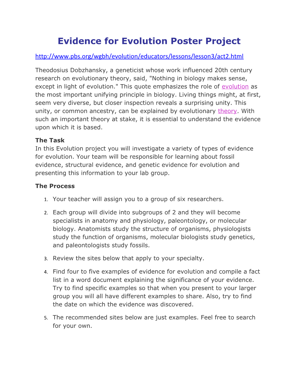 Evidence for Evolution Poster Project