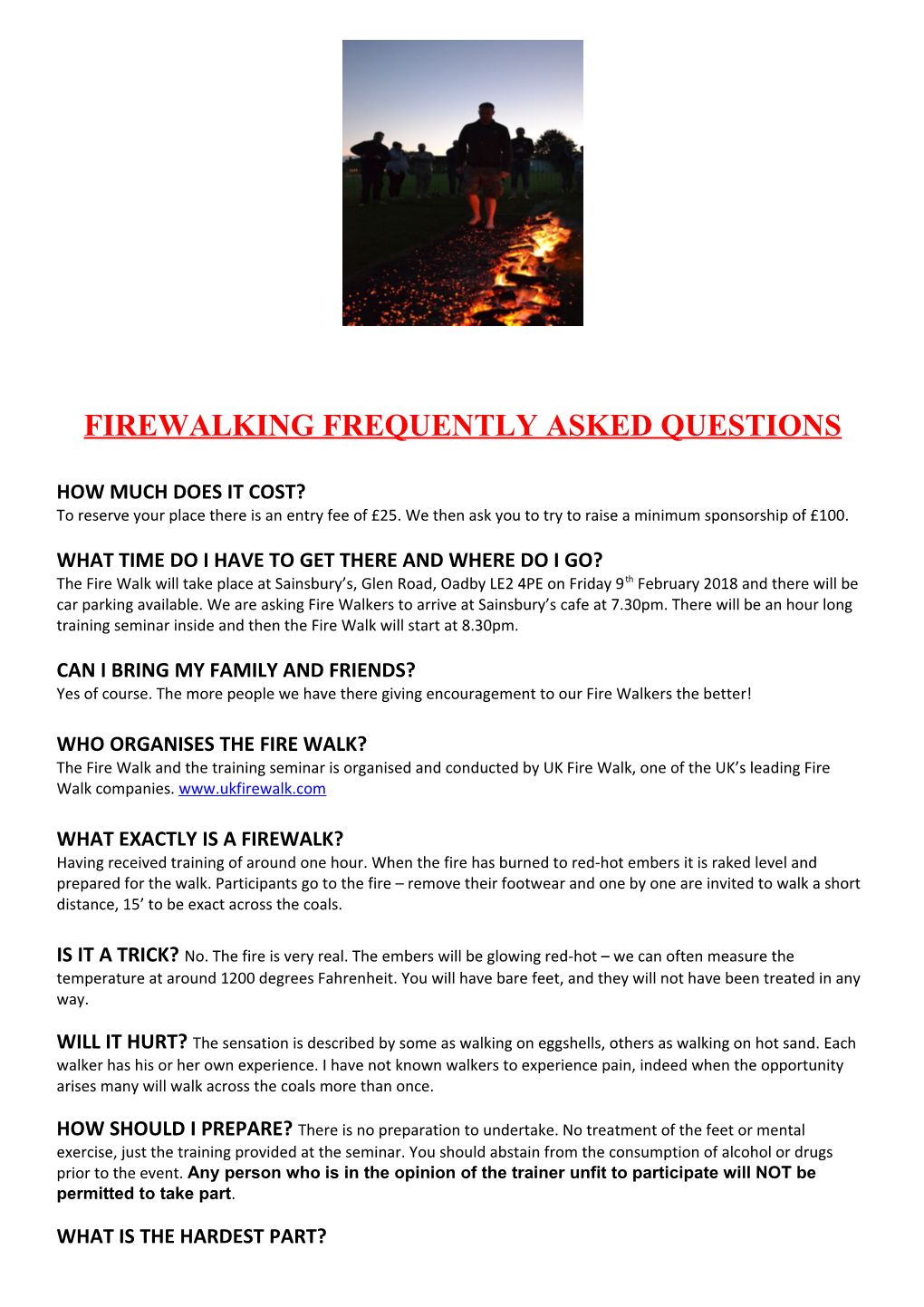 Firewalking Frequently Asked Questions