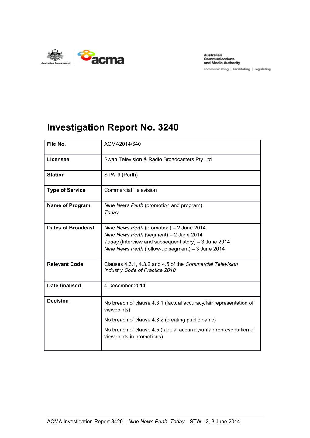 Investigation Report No. 3240