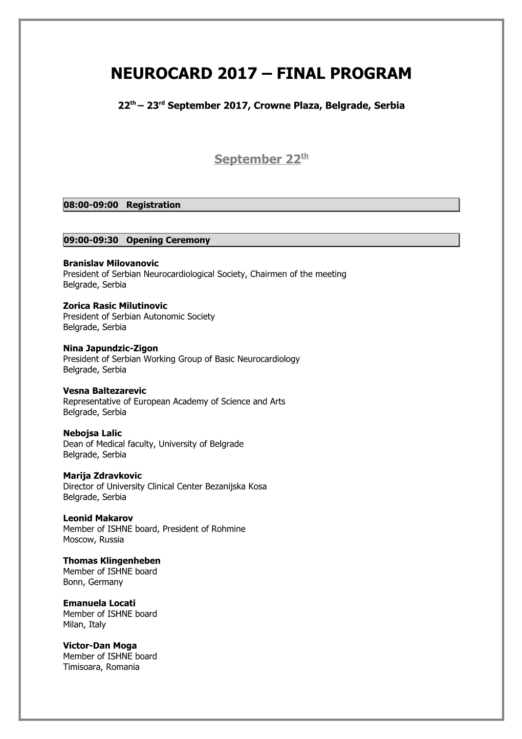 Neurocard 2015 Preliminary Program