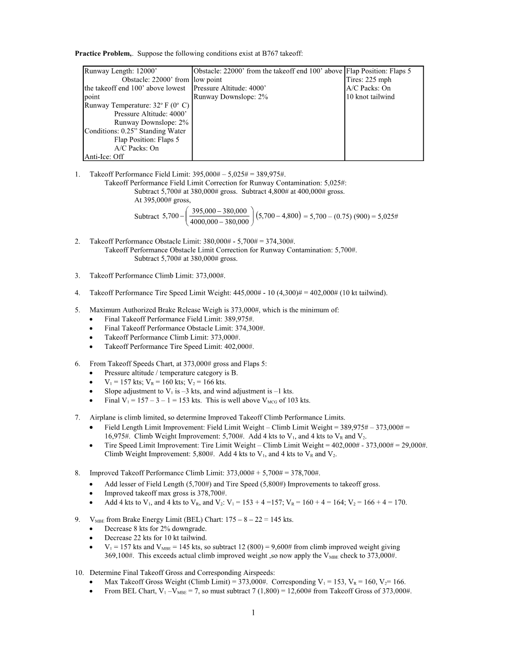 Practice Problem, . Suppose the Following Conditions Exist at B767 Takeoff