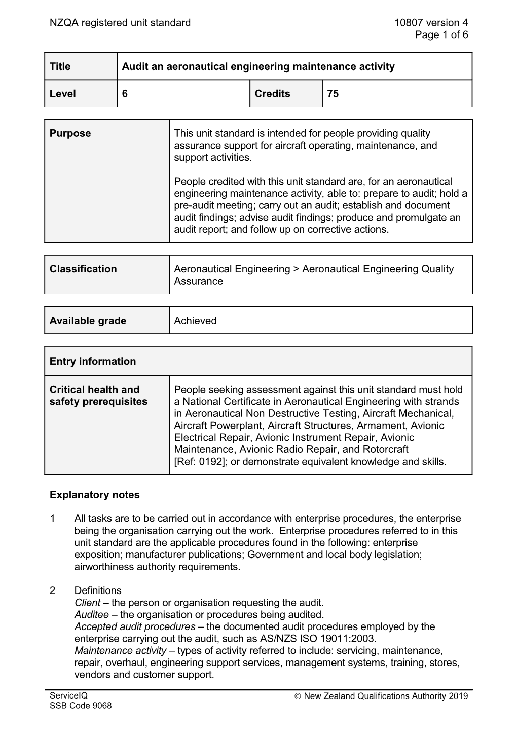 10807 Audit an Aeronautical Engineering Maintenance Activity