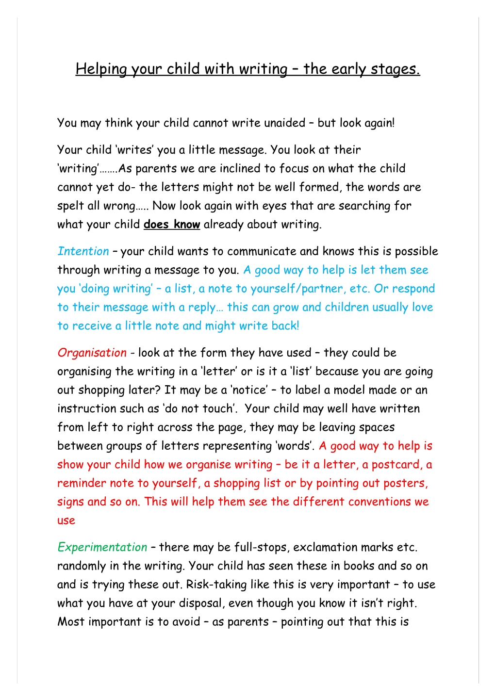 Helping Your Child with Writing the Early Stages
