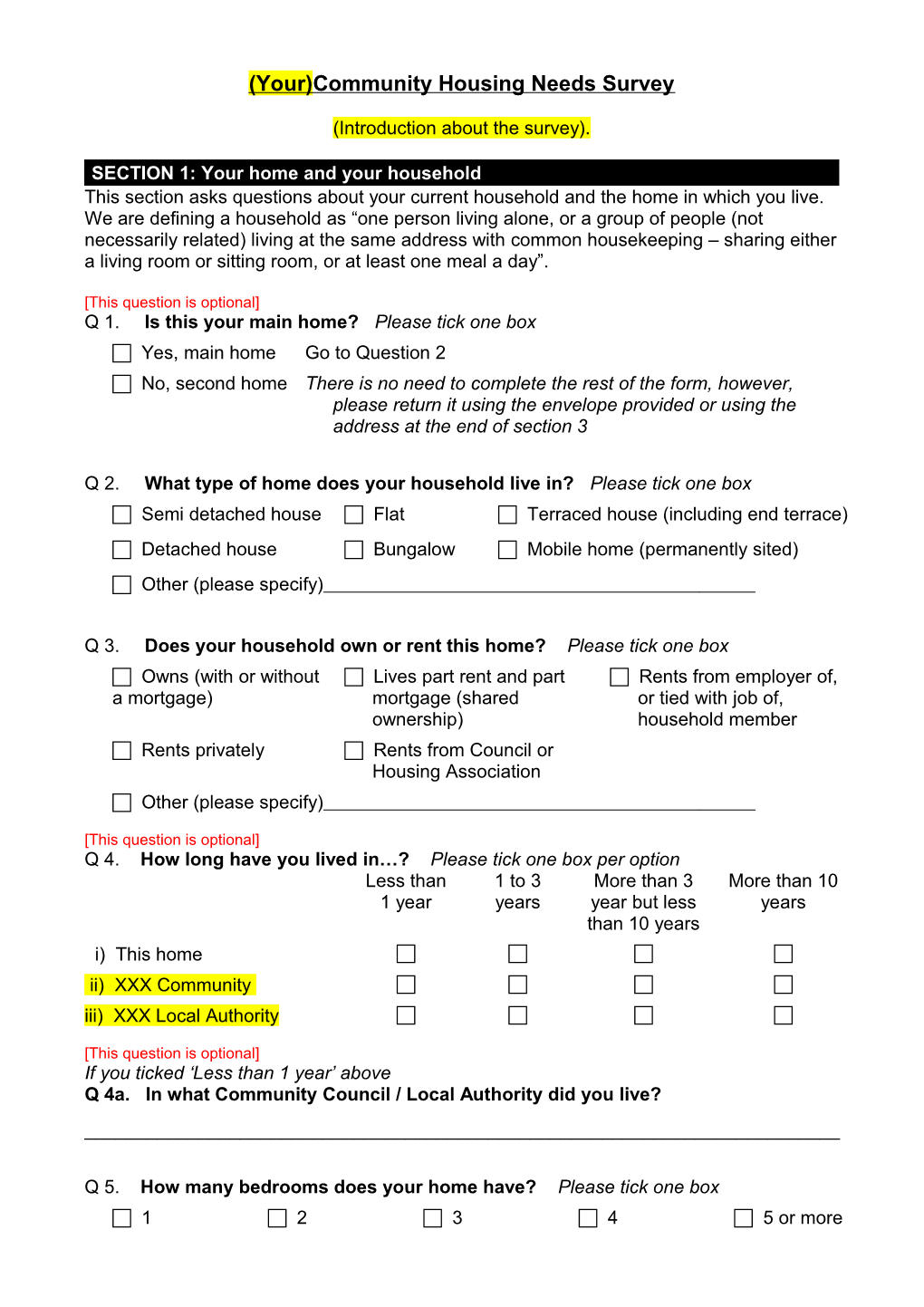 Core Questions for Housing Needs Surveys