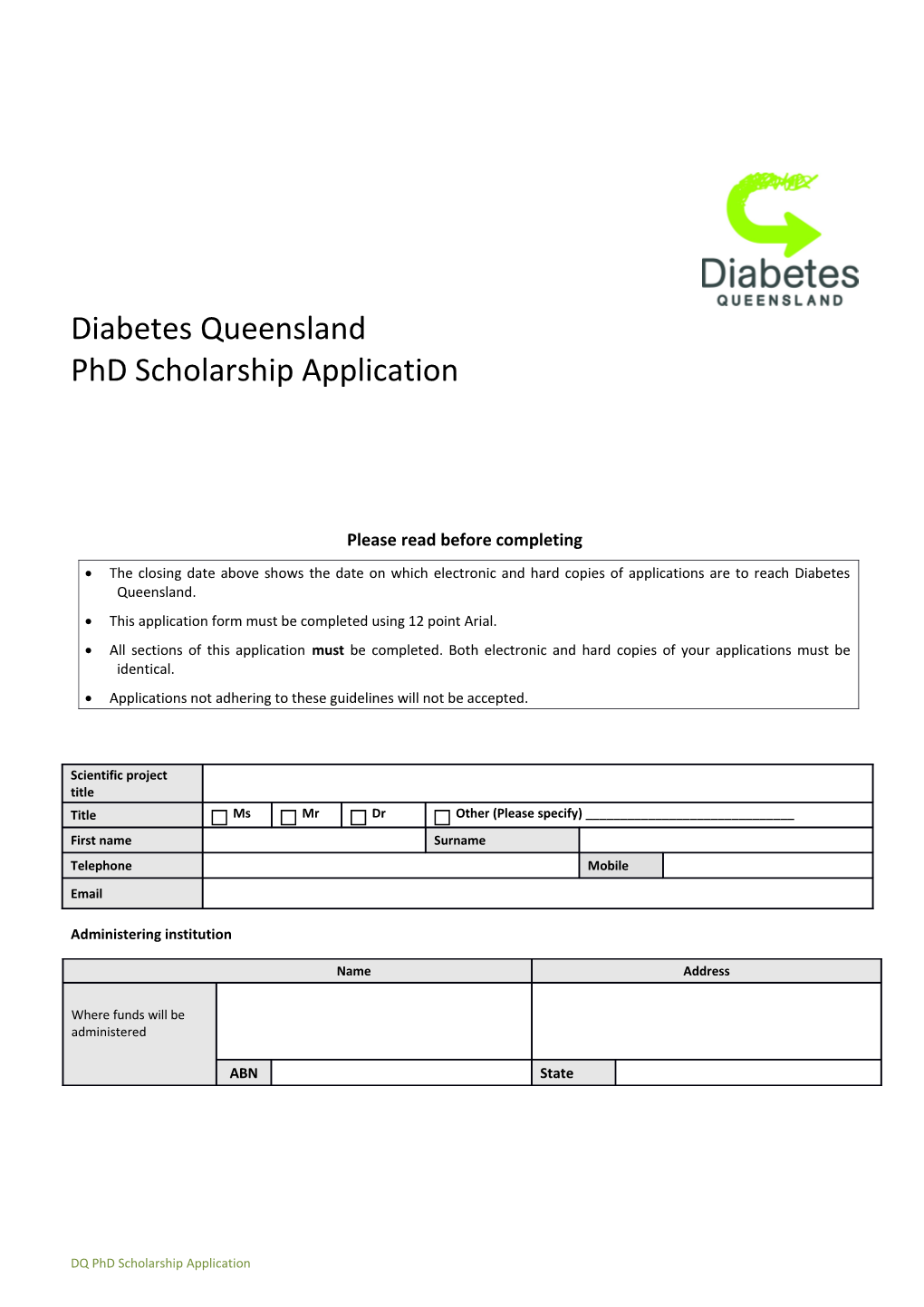 Postgrad Scholarship Applicationa 2012