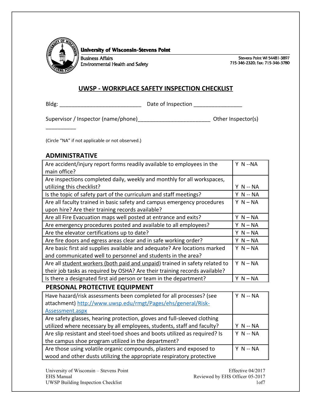 Building Safety Inspection Checklist