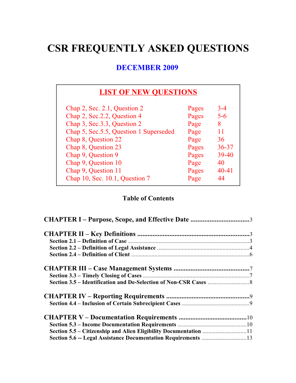 Csr Frequently Asked Questions