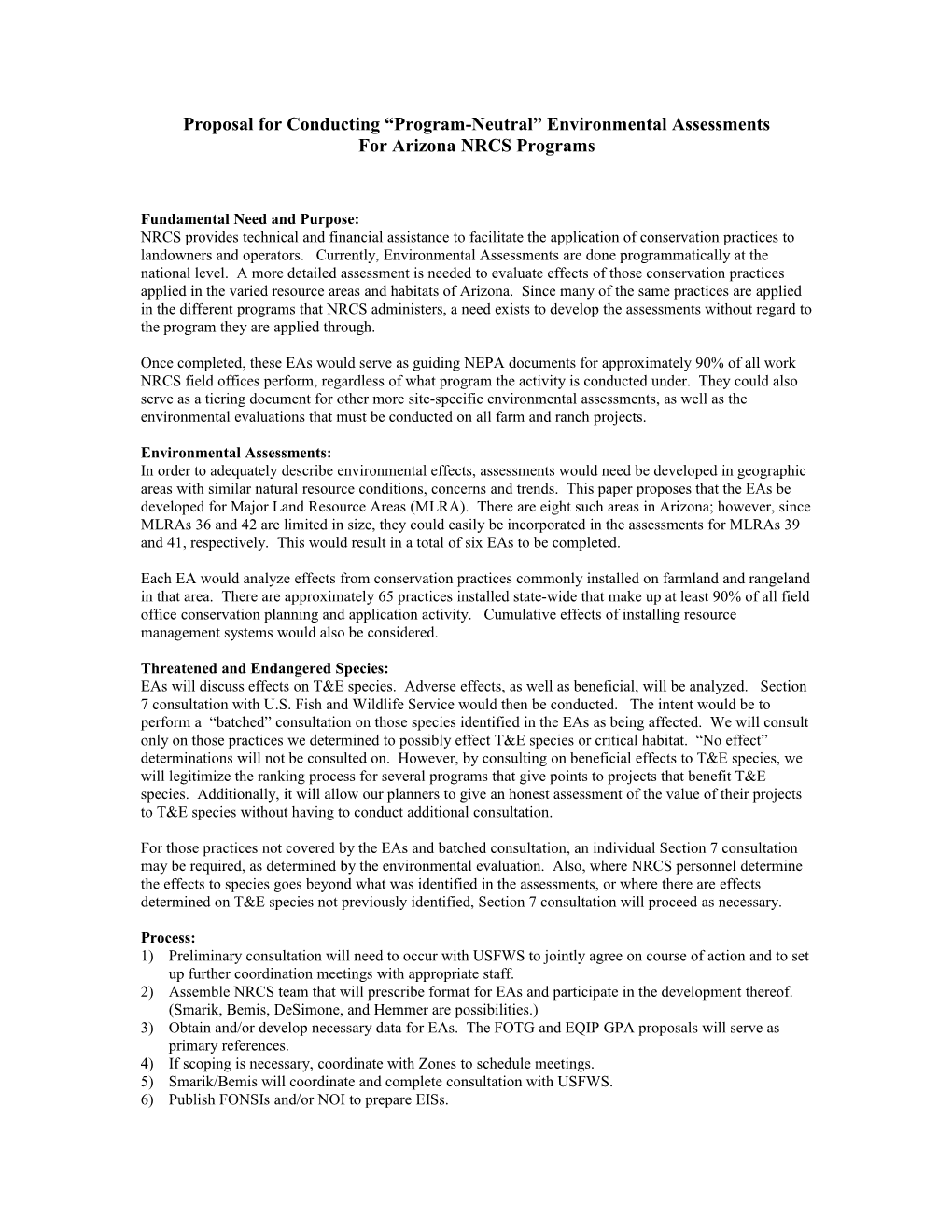 Proposal for Conducting Environmental Assessments