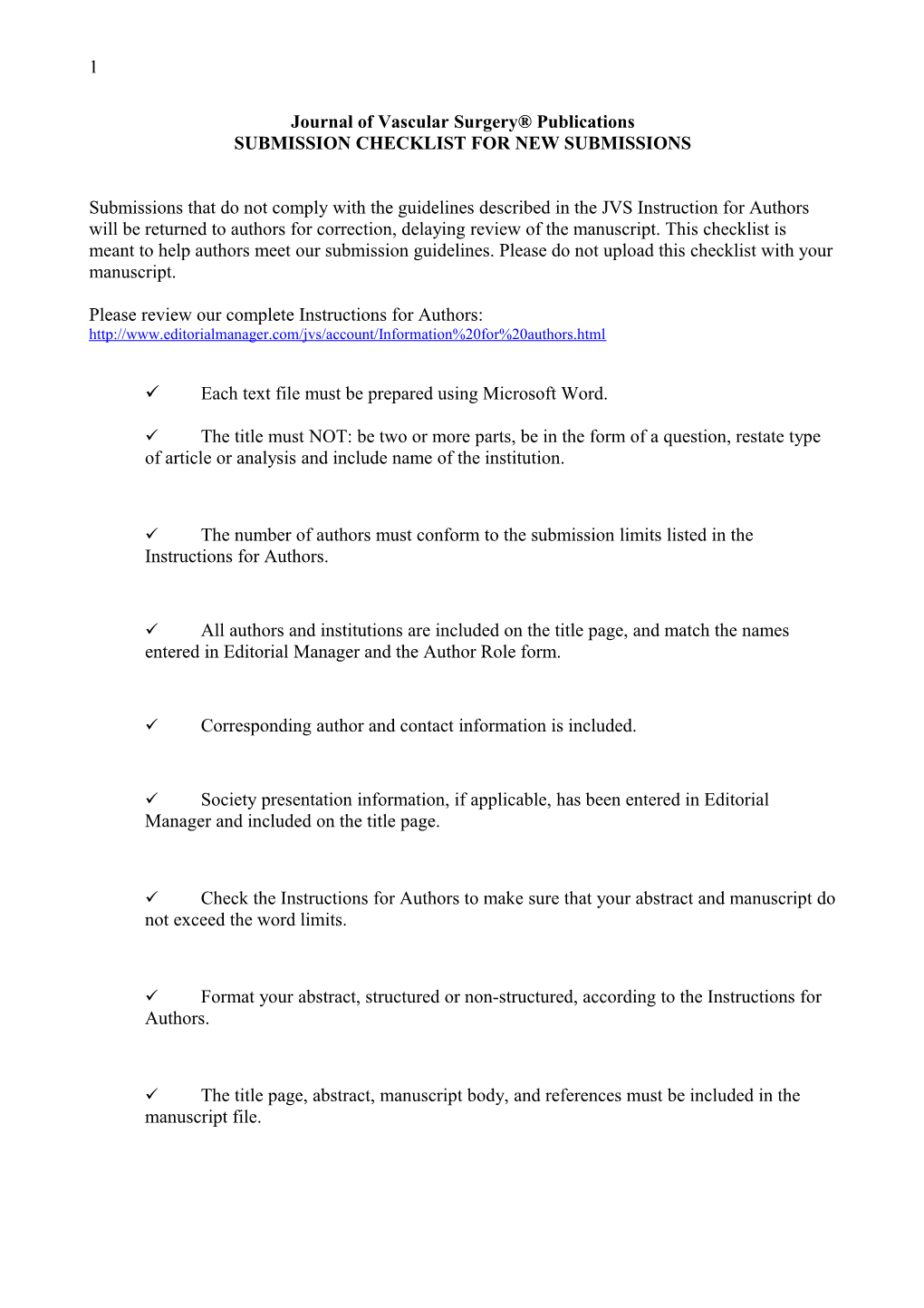 Jvs Revision Submission Checklist