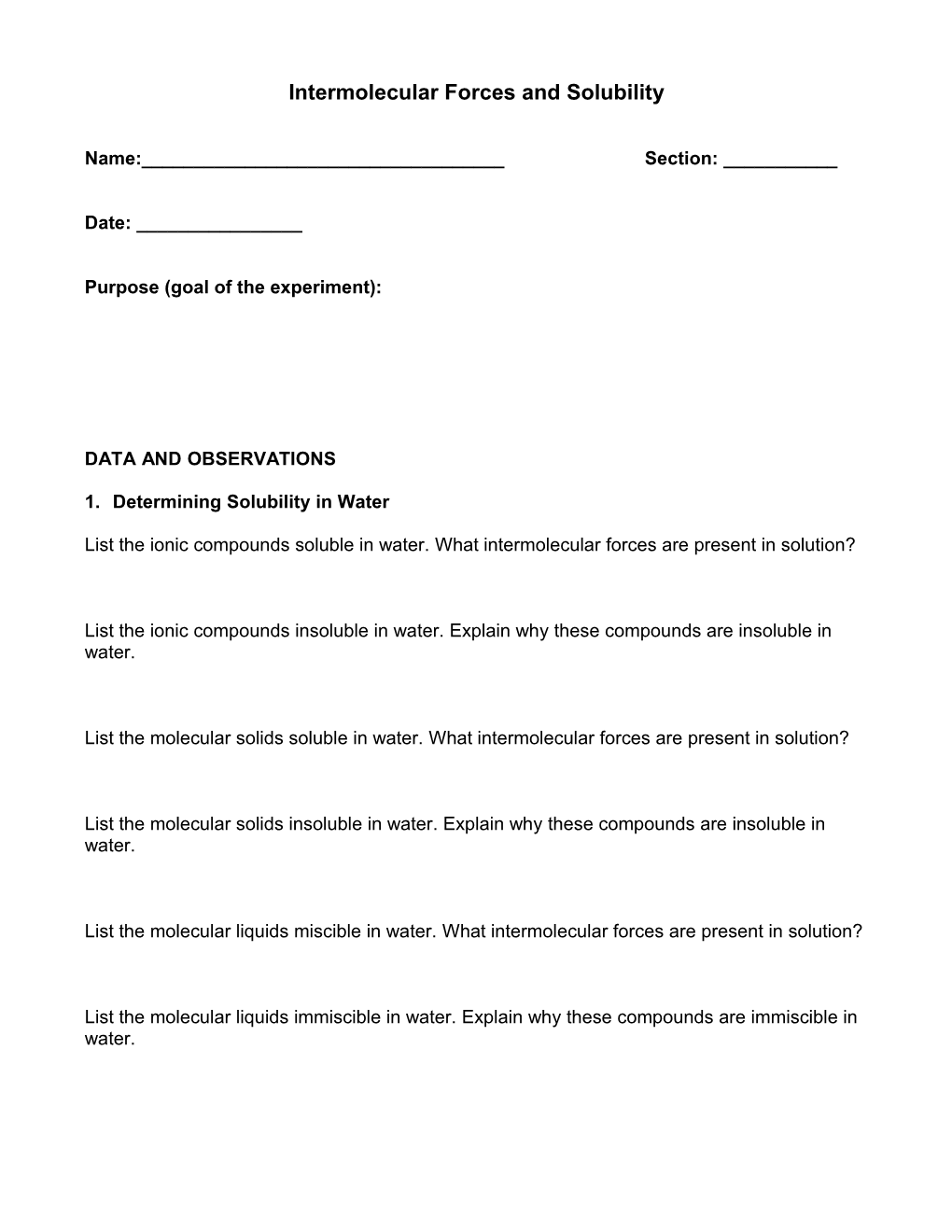 Intermolecular Forces and Solubility