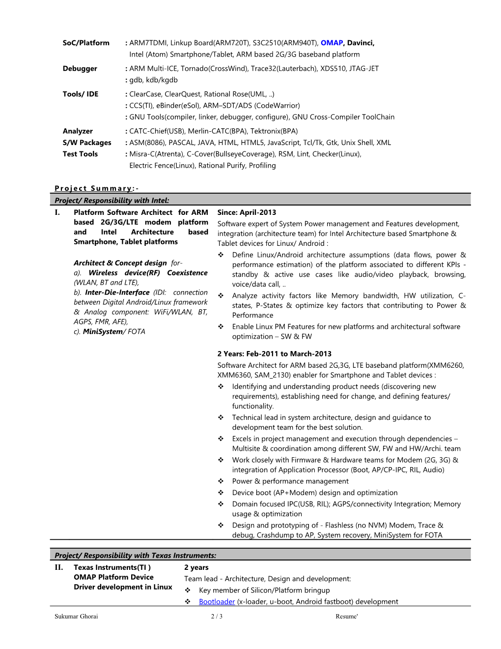 Resume' of Sukumar Ghorai