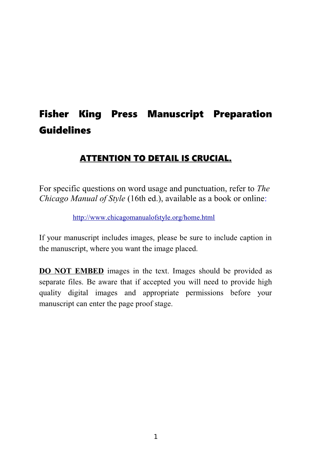 Manuscript Preparation Guidelines & Template for Fisher King Press / Il Piccolo Editions