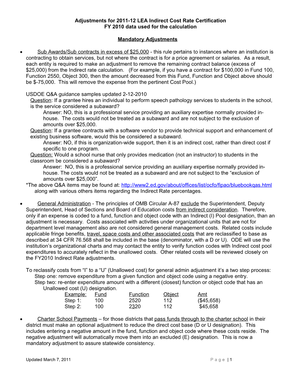 Adjustments for 05-06 LEA Indirect Cost Rates