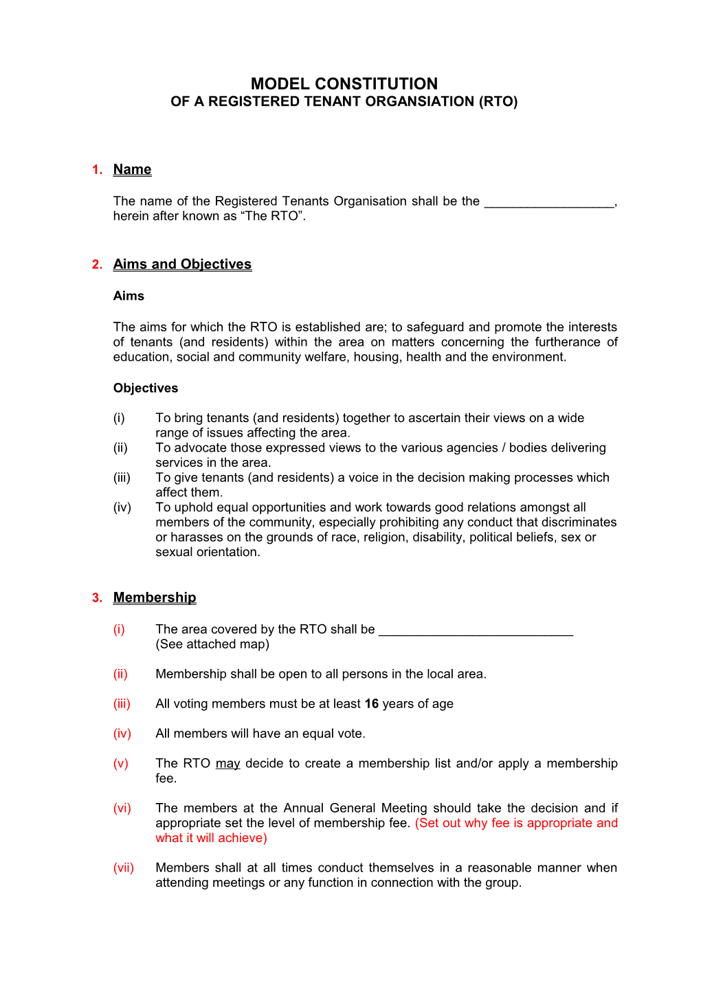 Of a Registered Tenant Organsiation (Rto)