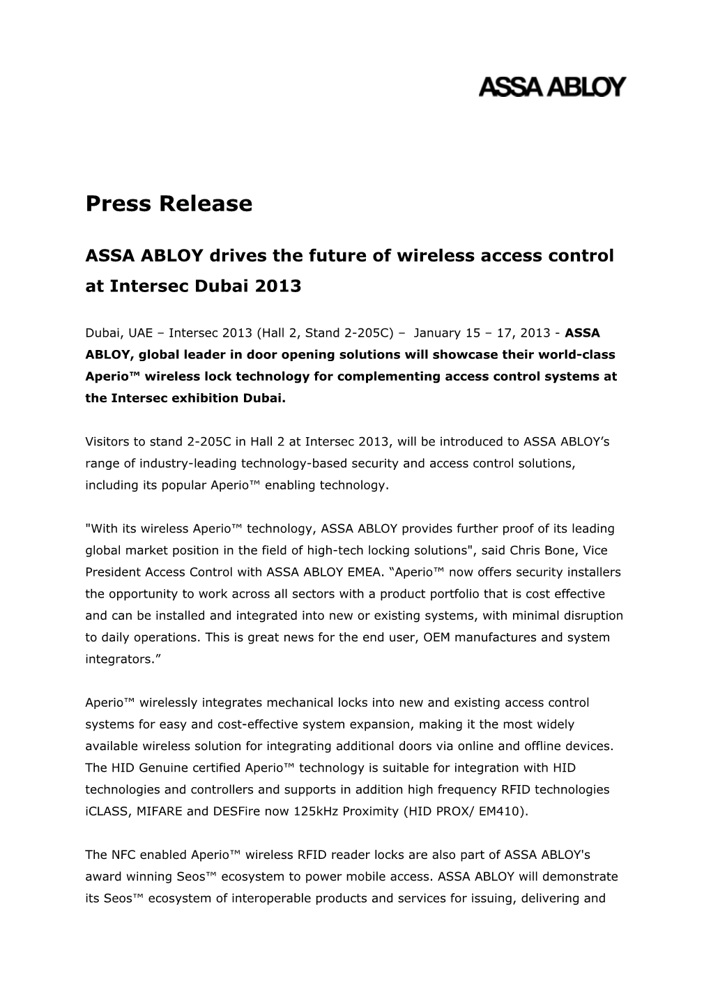 ASSA Press Release