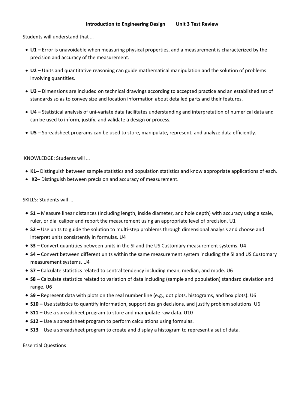 Introduction to Engineering Designunit 3 Test Review