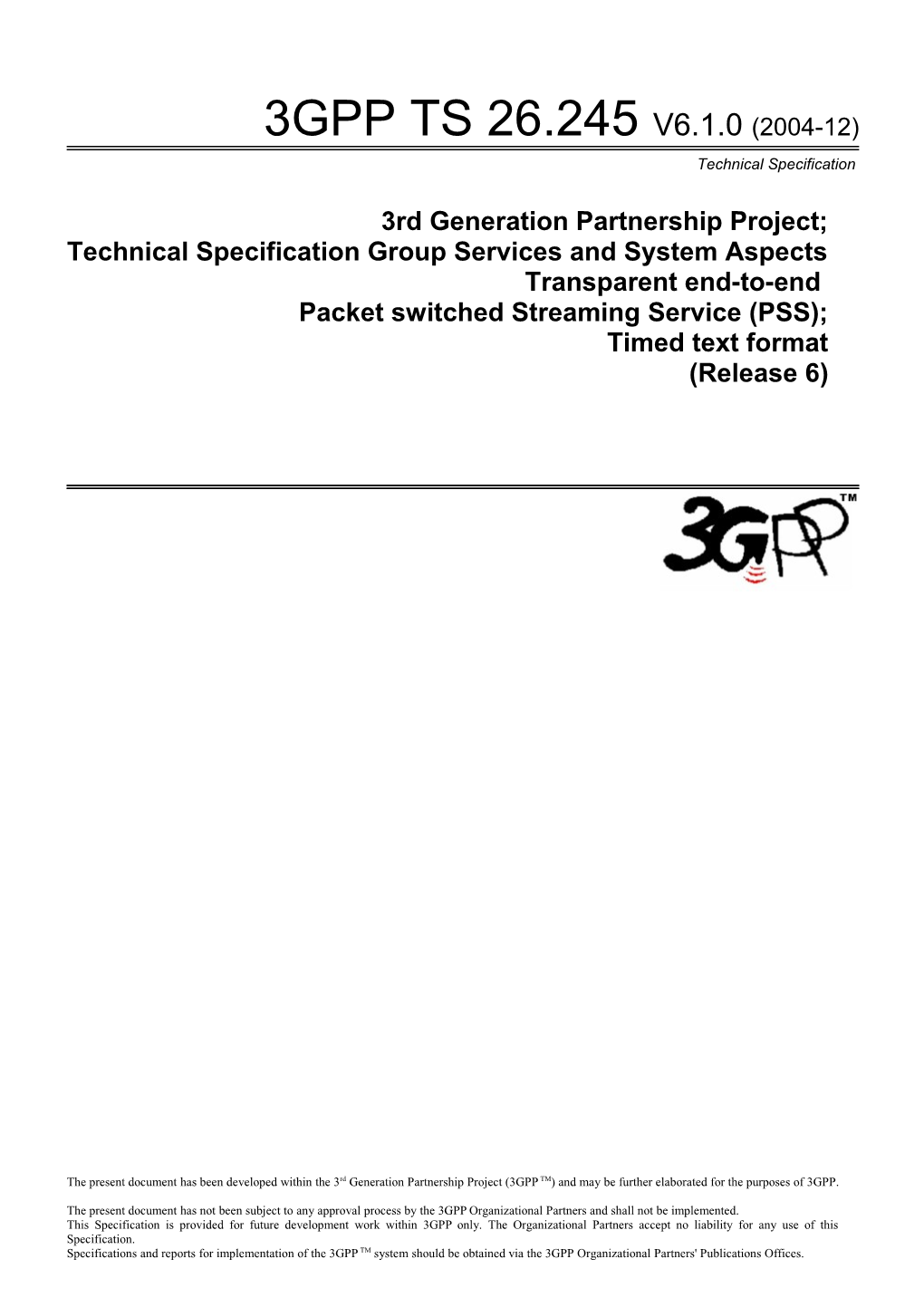 3Rd Generation Partnership Project;