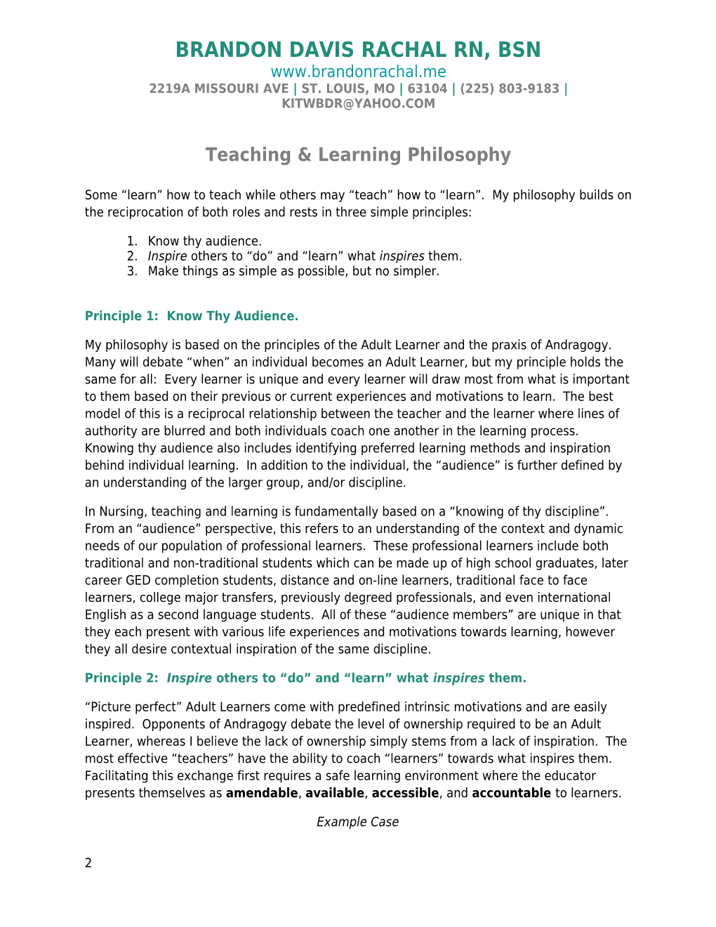 Teaching & Learning Philosophy