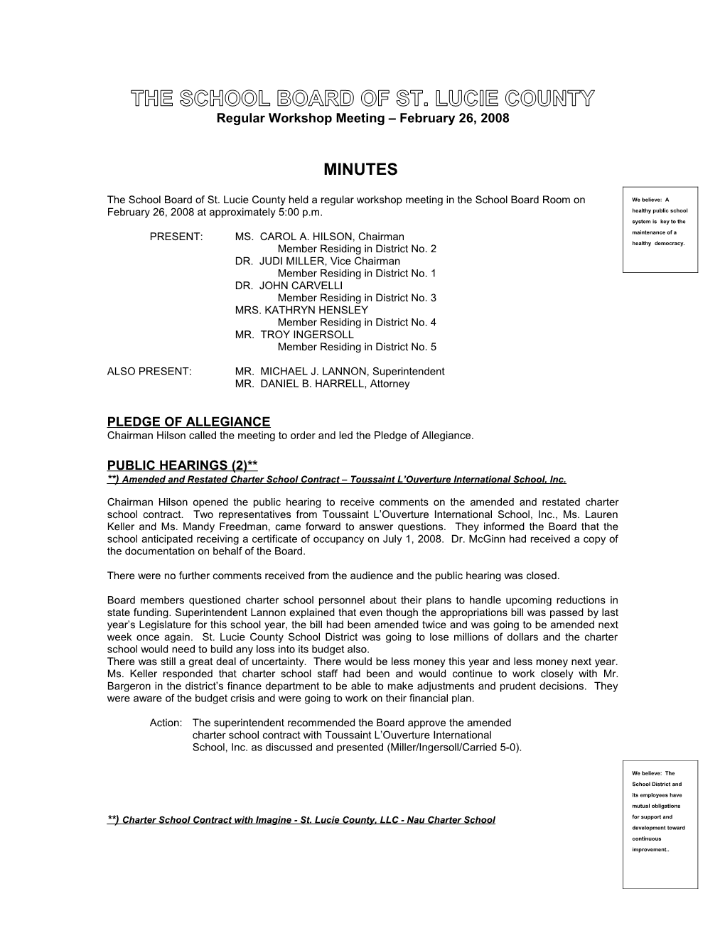 02-26-08 SLCSB Regular Workshop Meeting Minutes