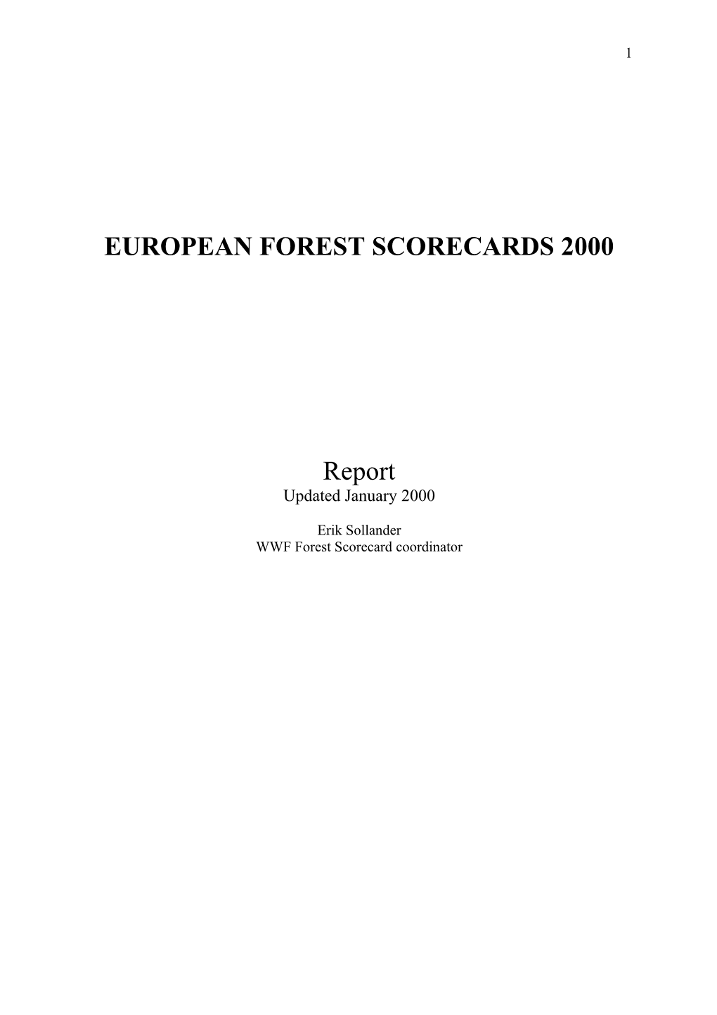 European Forest Scorecards 1998