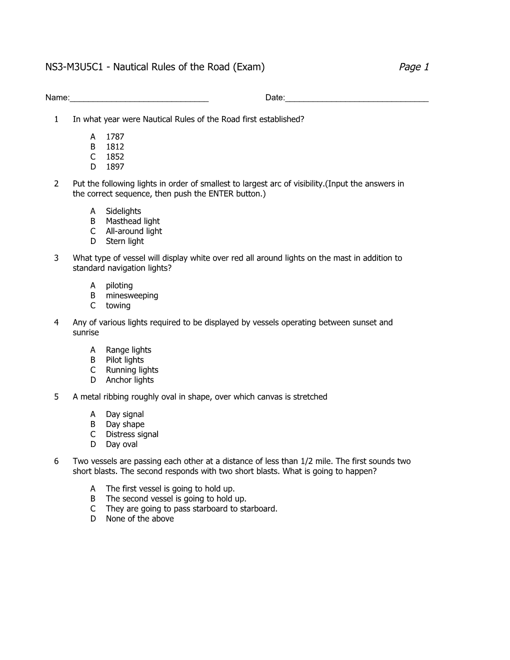 NS3-M3U5C1 - Nautical Rules of the Road (Exam)Page 1