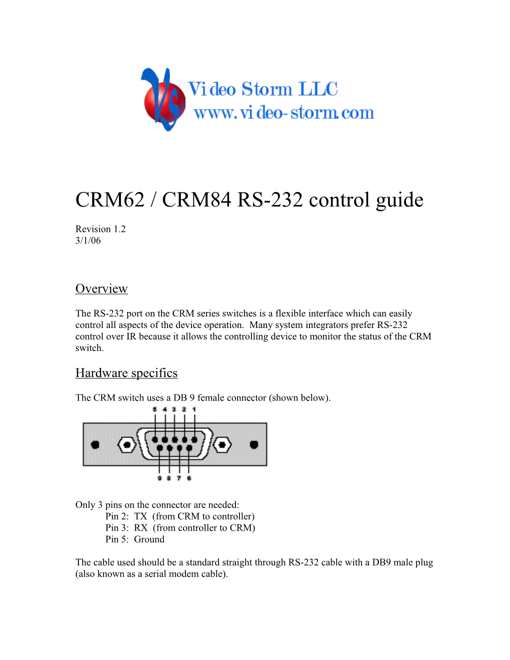 The CRM Switch Uses a DB 9 Female Connector (Shown Below)