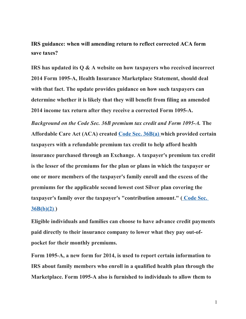 IRS Guidance: When Will Amending Return to Reflect Corrected ACA Form Save Taxes?