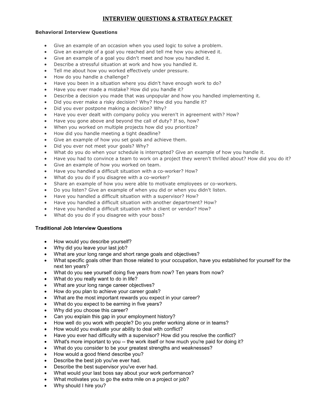 Traditional Job Interview Questions