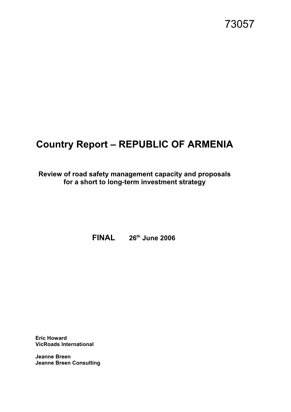 Country Report REPUBLIC of ARMENIA